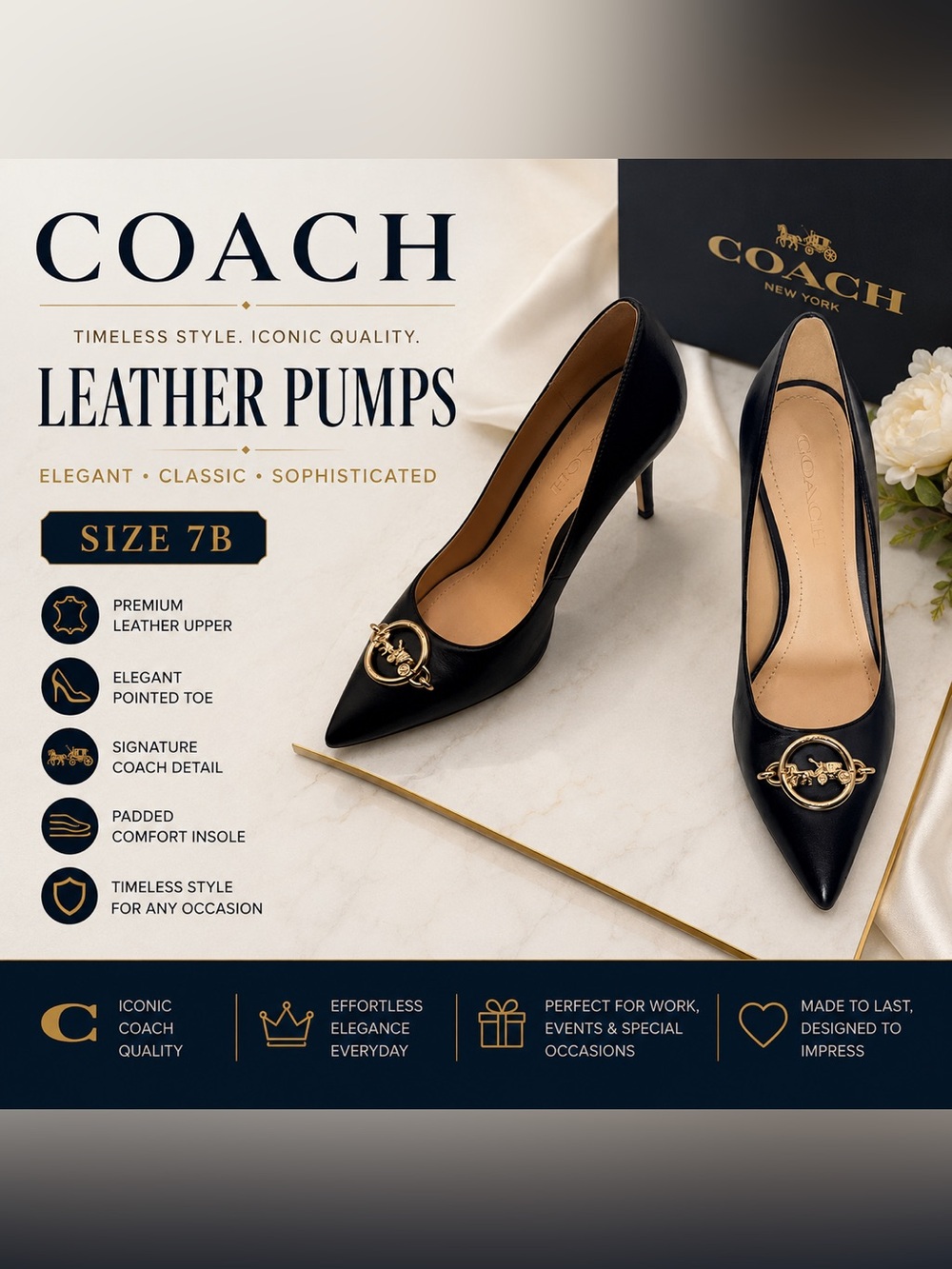 Coach Pointed Toe Leather Pumps | Black | Women’s Size 7B